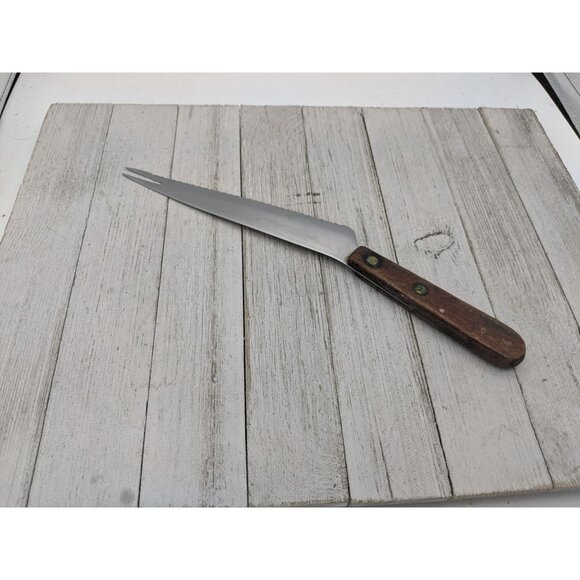 Utility Cheese Meat Slicing Knife 7" Serrated 2 Prongs 11 1/2" - Picture 5 of 8